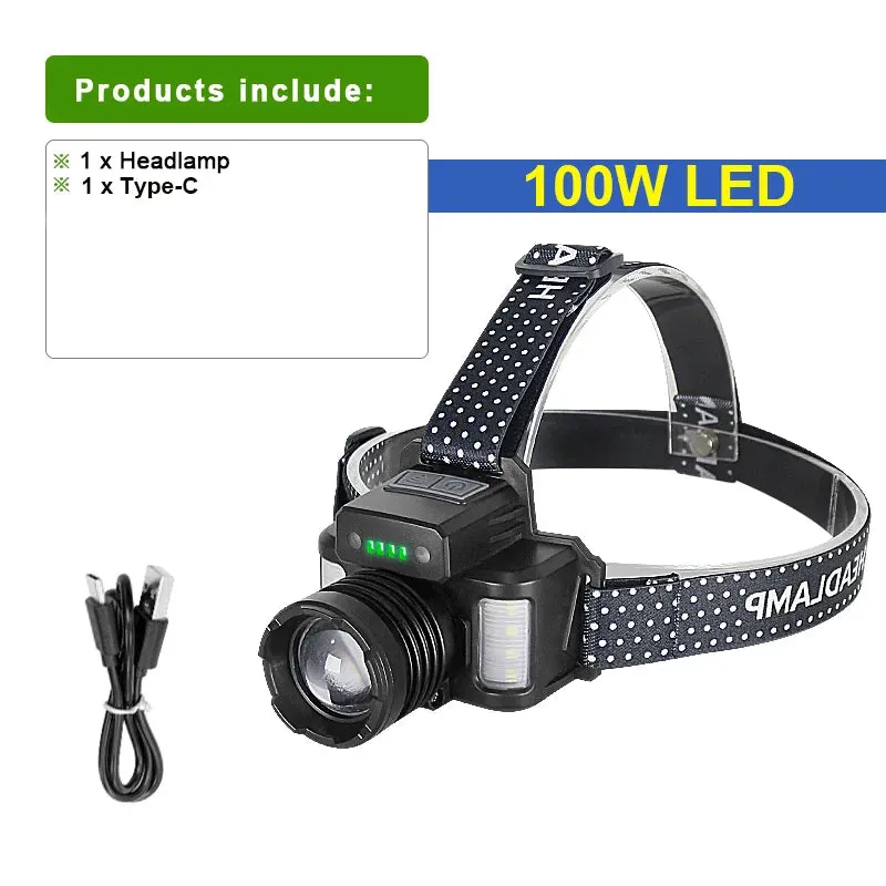 15H Powerful Sensor LED Headlamp Built 5600mAh Battery High Power Rechargeable Headlight Flashlight Camping Fishing Head Lantern