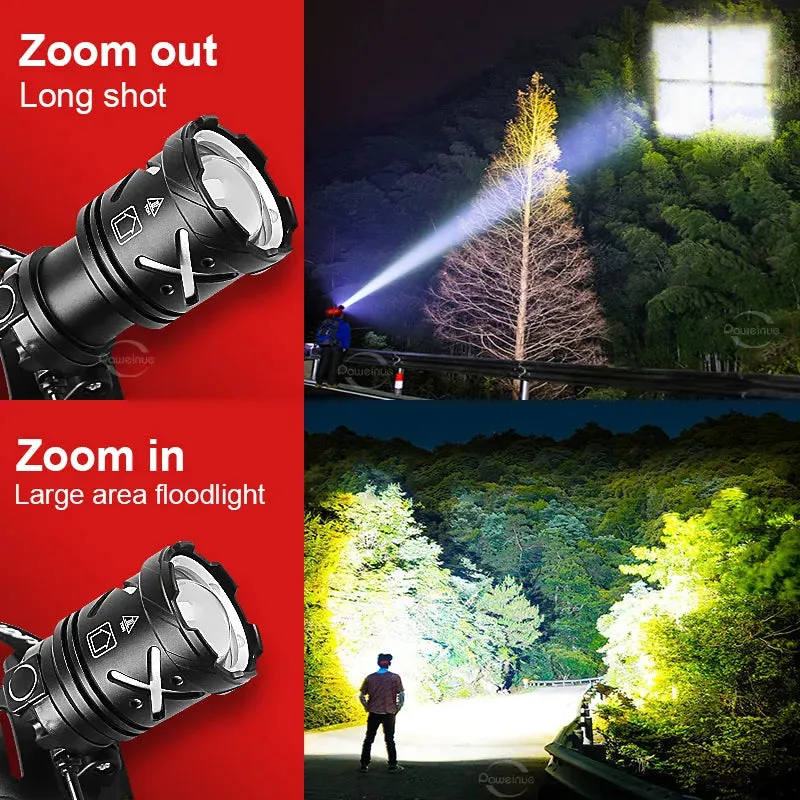 2023 The Most Powerful XHP70 LED Headlamp White Light Camping Headlight Zoomable 3*18650 USB Rechargeable Portable Head Lantern