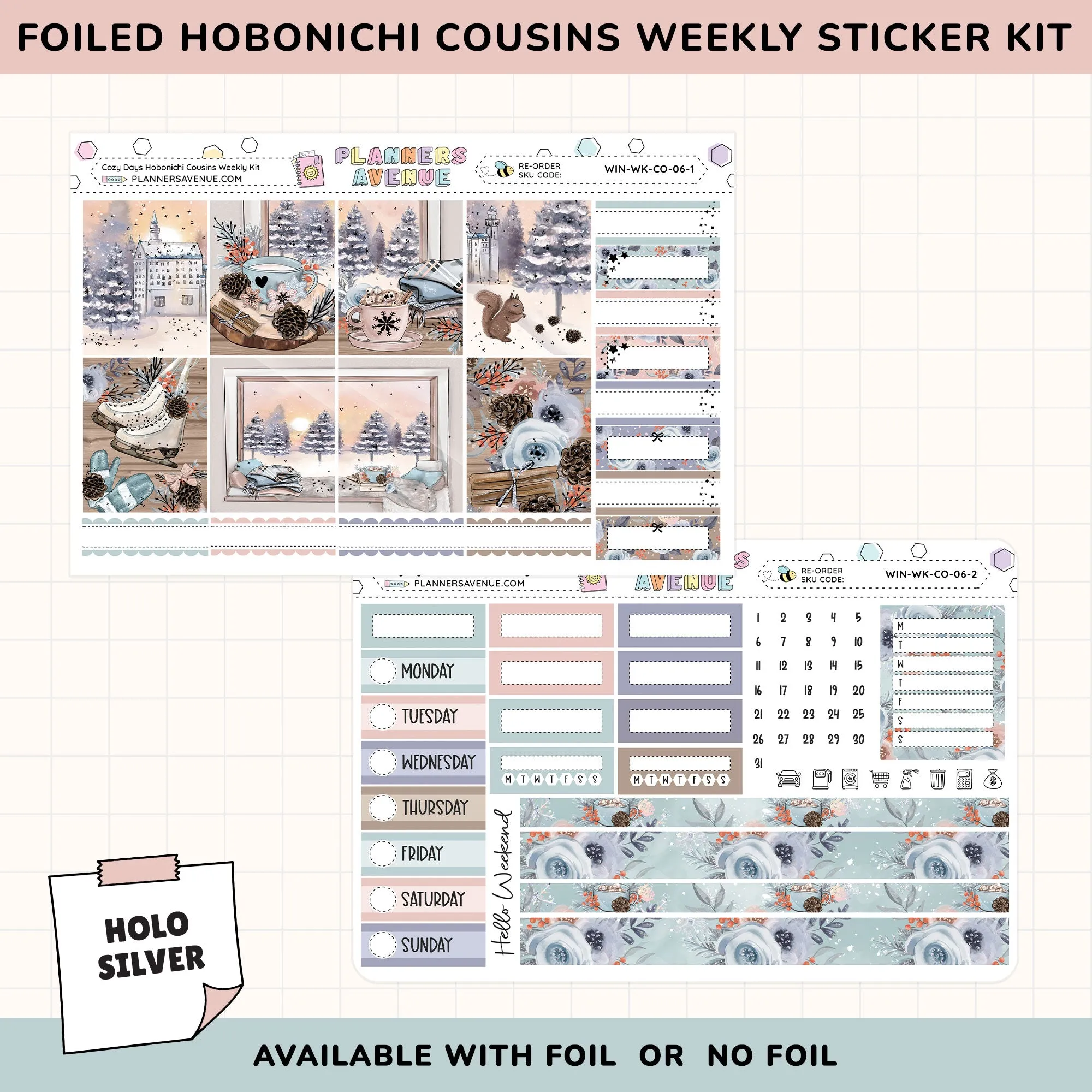 Cozy Days Hobonichi Cousins Weekly Sticker Foiled Kit (HOLO SILVER FOIL)