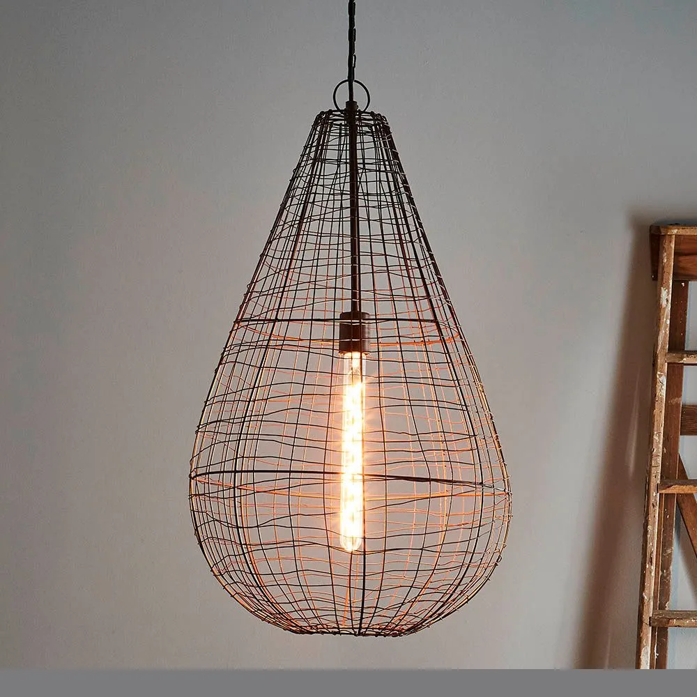 Cray Pot Large - Antique Copper - Wire Weave Teardrop Pendant Light