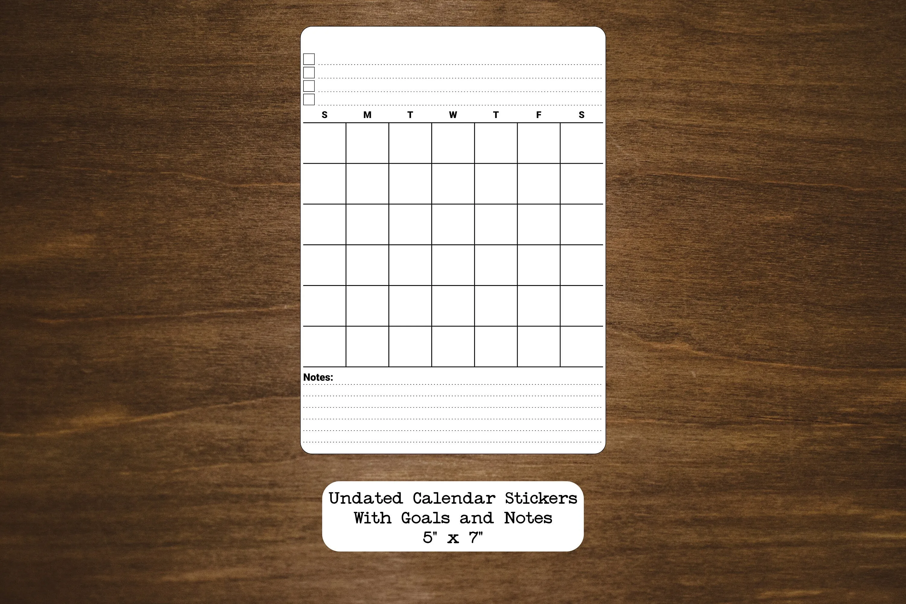 Large Undated Calendar Stickers With Goals and Notes Section