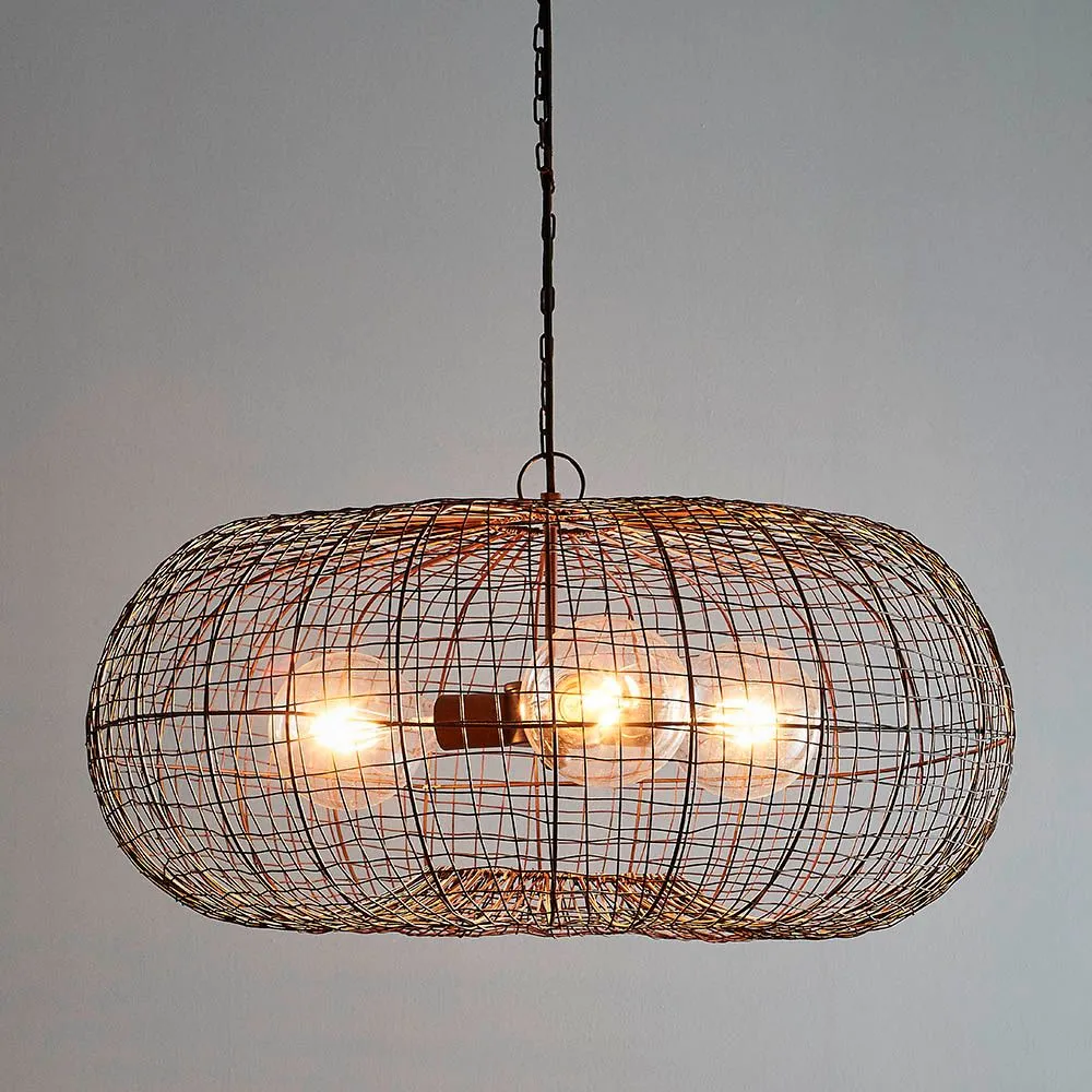 Lobster - Antique Copper - Wire Weave Ellipse Pendant Light