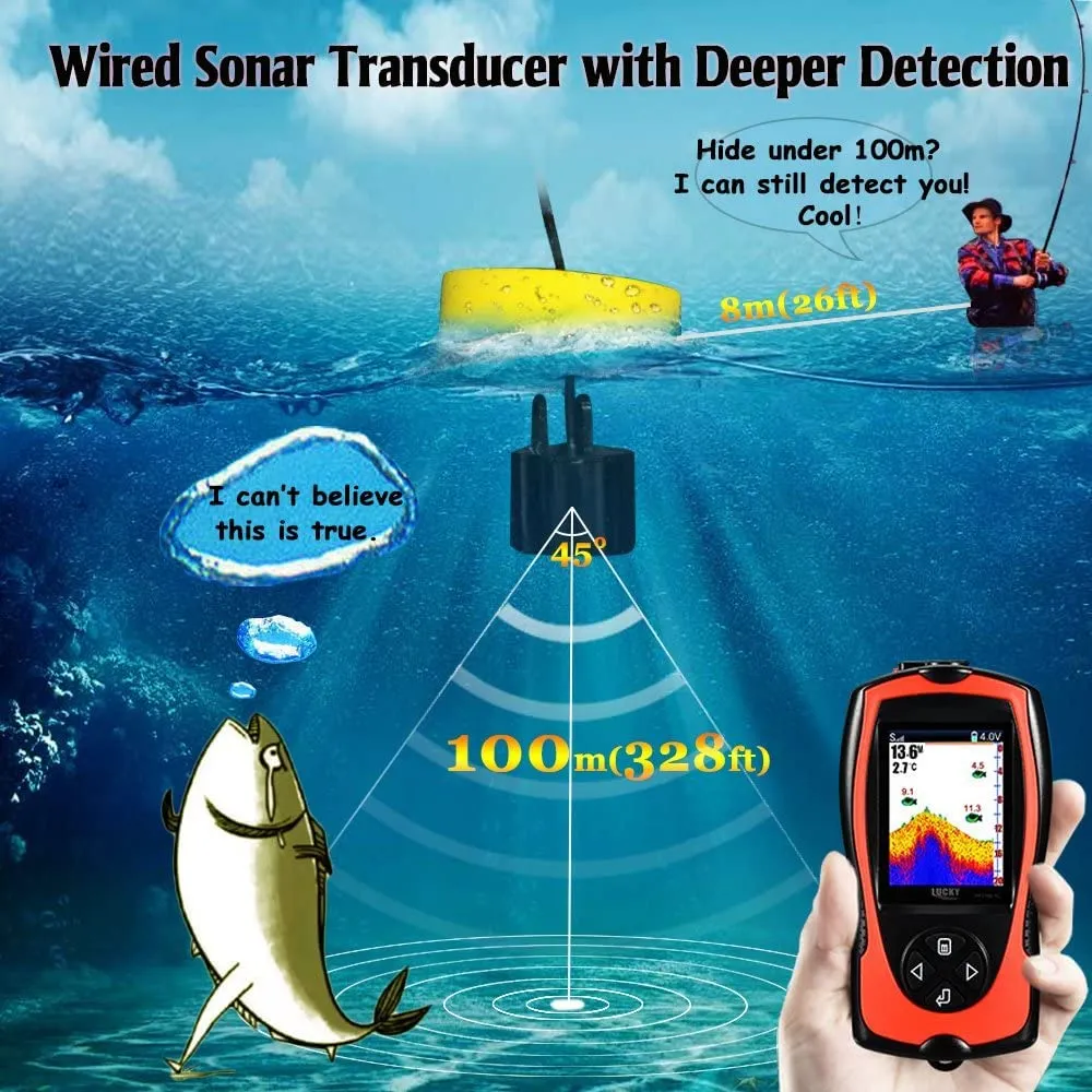 LUCKY Portable Fish Finder Handheld Kayak Fish Finders Wired Fish Depth Finder Sonar Sensor Transducer for Boat Fishing Sea Fishing