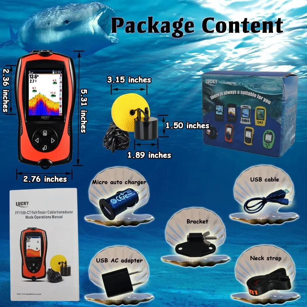 LUCKY Portable Fish Finder Handheld Kayak Fish Finders Wired Fish Depth Finder Sonar Sensor Transducer for Boat Fishing Sea Fishing