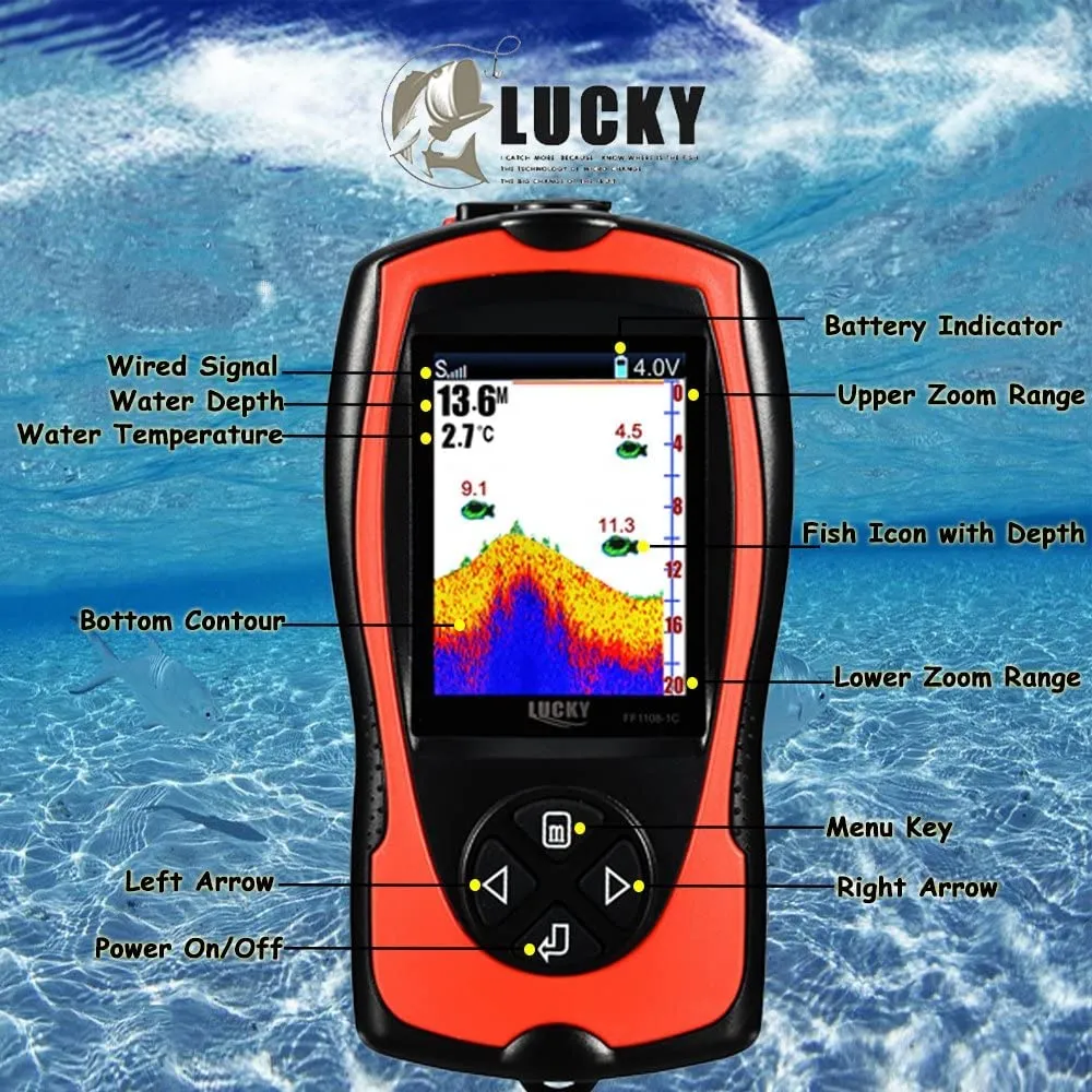 LUCKY Portable Fish Finder Handheld Kayak Fish Finders Wired Fish Depth Finder Sonar Sensor Transducer for Boat Fishing Sea Fishing