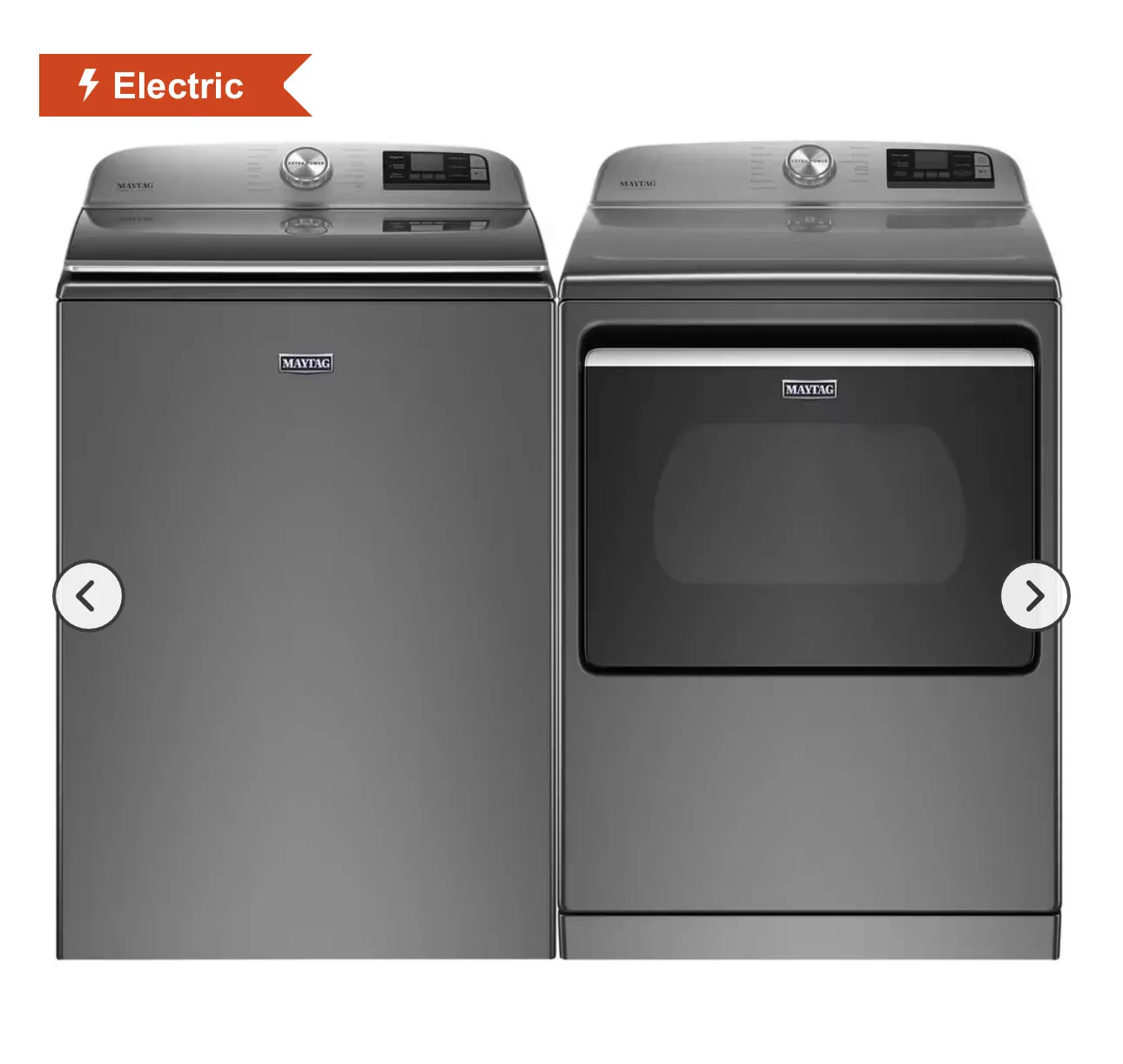 Maytag 5.2 Cu. Ft. Top Load Washer and 7.4 Cu. Ft. Electric Dryer Laundry Pair in Metallic Slate MVW7230HC/MED7230HC