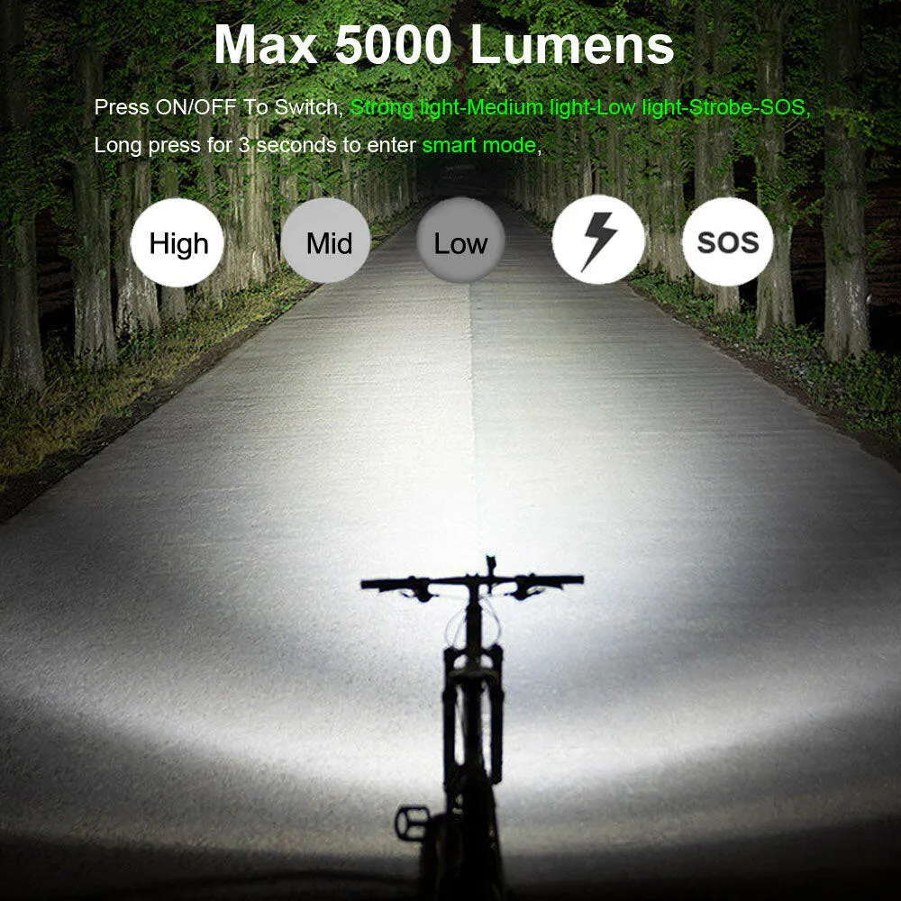 NEWBOLER 5000LM Intelligent inductio Bike Light MTB Front Lamp USB Rechargeable 6 LED 4800mAh Bicycle Light Waterproof Headlight