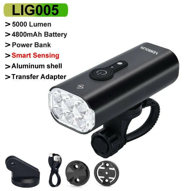 NEWBOLER 5000LM Intelligent inductio Bike Light MTB Front Lamp USB Rechargeable 6 LED 4800mAh Bicycle Light Waterproof Headlight