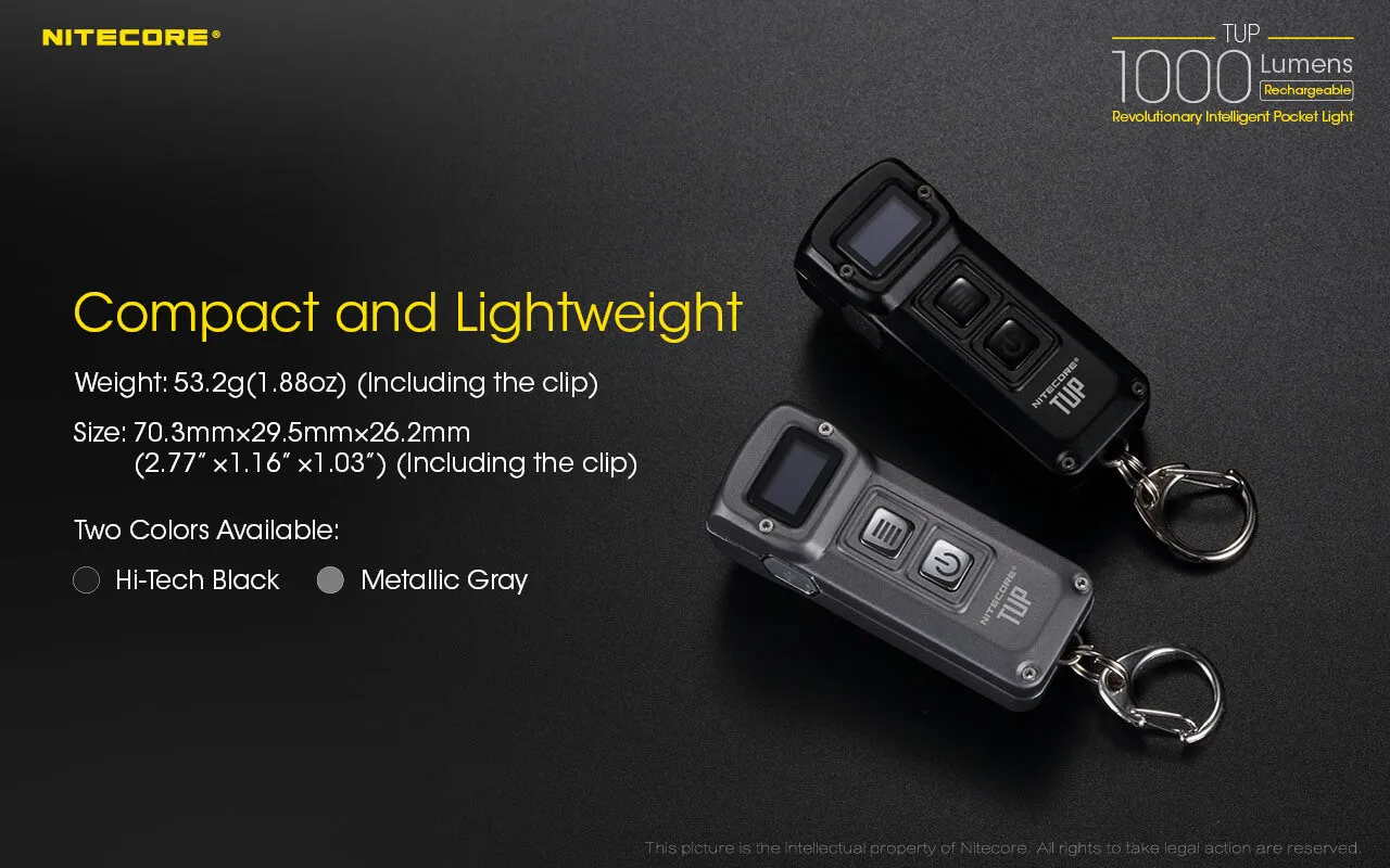 Nitecore TUP Keychain Light in Hi Tech Black or Metallic Gray