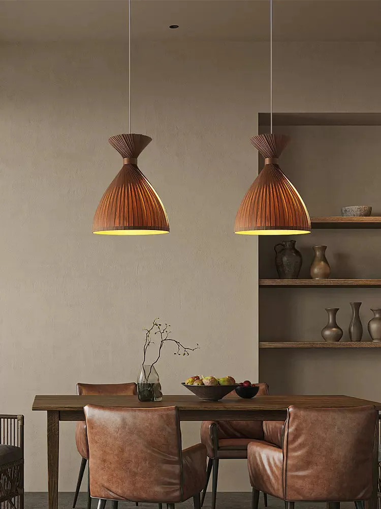 Oriental Wood Veneer Dining Room Pendant Light