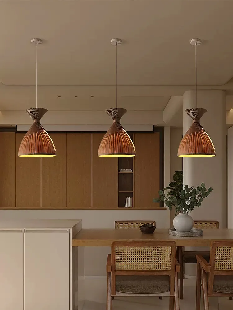 Oriental Wood Veneer Dining Room Pendant Light