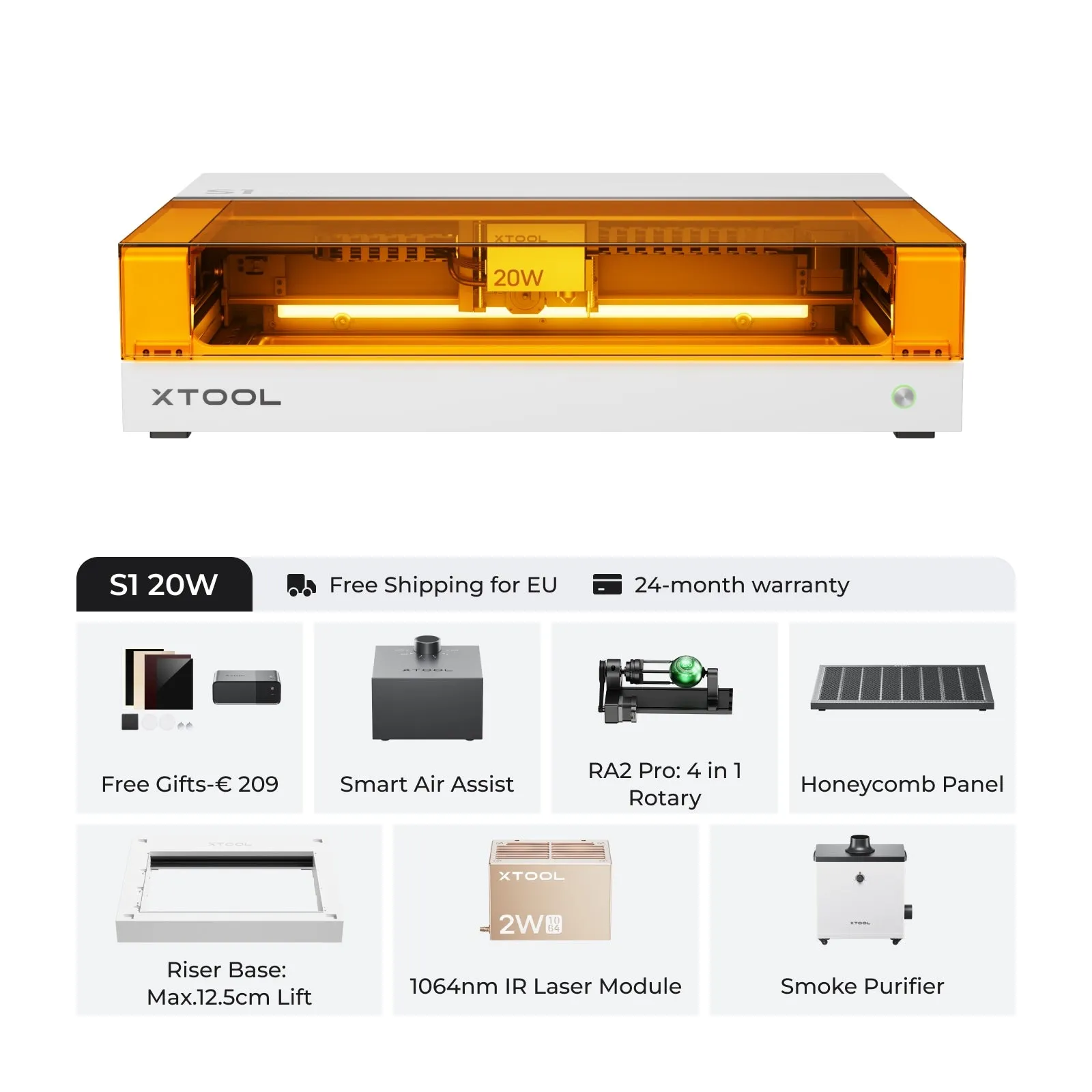 xTool S1 Blue   1064nm IR Laser Kit: Enclosed Diode Laser Engraver & Cutter