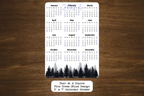 Year At A Glance Calendar Sticker - Pine Trees (Blue) Design